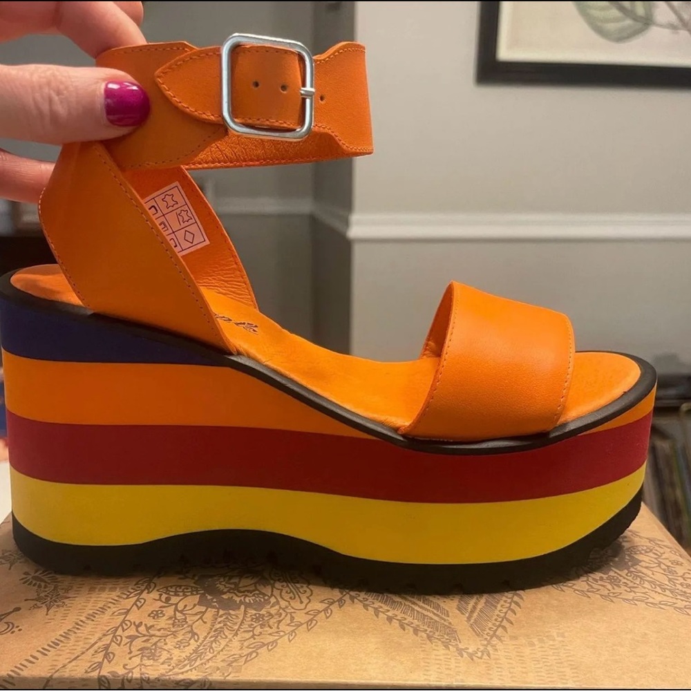 Free People Orange Multicolor Platform Sandals